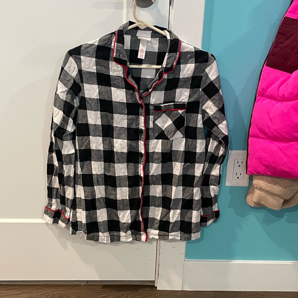 Plaid pajama button up shirt